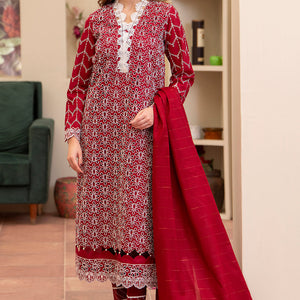 MIRAKHI-3PC LAWN CHIKENKARI EMBROIDERED SHIRT WITH LAWN TUBE SLUB DUPATTA-ADR-