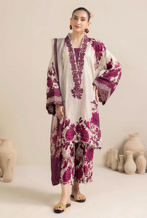 ADAN LIBAS-3PC LAWN PRINTED EMB SHIRT WITH CHIFFON PRINT DUPATTA AND PRINT TROUSER-BIC-2516