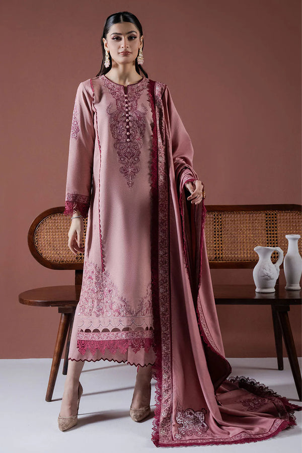 ASIM JOFA-3PC DHANAK EMBROIDERED SHIRT WITH DHANAK EMBROIDERED SHAWL & TROUSER-BIC-4186