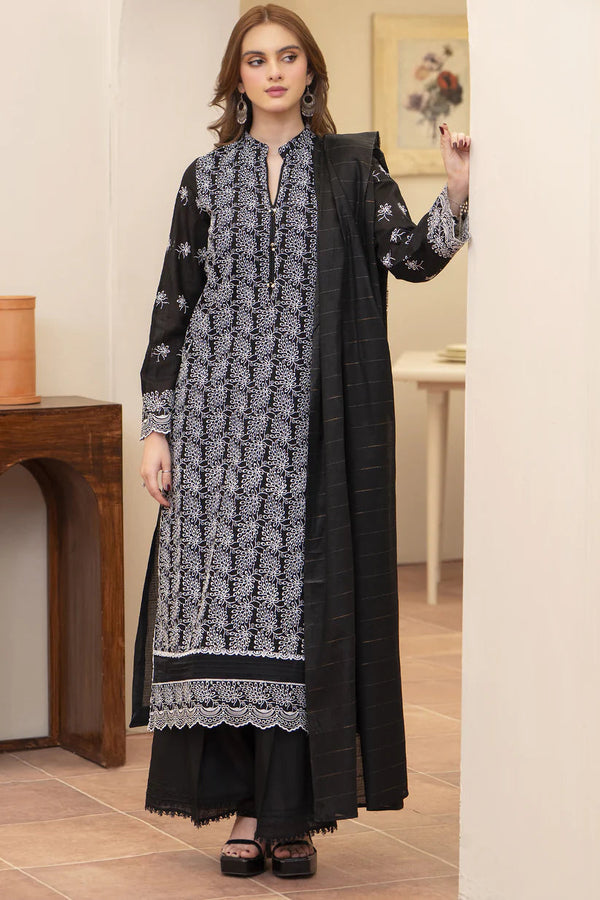 MIRAKHI-3PC LAWN CHIKENKARI EMBROIDERED SHIRT WITH LAWN TUBE SLUB DUPATTA-ADR-