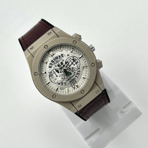 Hublot Men Watch with Leather Straps and Chrongraph Dial