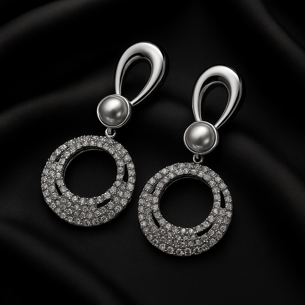 Luxury Crystal Circle and Pearl Drops Earrings for Girls / Women