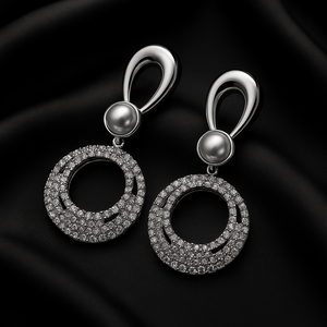 Luxury Crystal Circle and Pearl Drops Earrings for Girls / Women