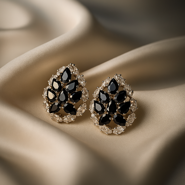 Luxury Black and Clear Stone Oval Stud Earrings