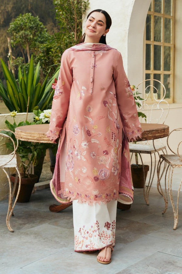 ZAHRA SHAHJAHAN- 3PC LAWN EMBROIDERED SHIRT WITH MONARK PRINT DUPATTA-BIC-3674