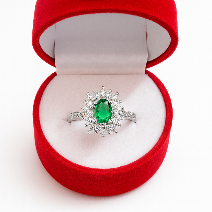 Luxury Gemstone Halo Engagement Ring 