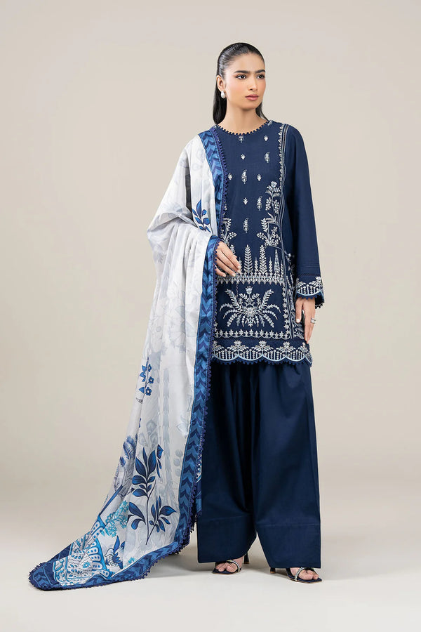 MARIA B-3PC DHANAK EMBROIDERED SHIRT WITH COUTRAI WOOL PRINTED SHAWL AND TROUSER-BIC-4176