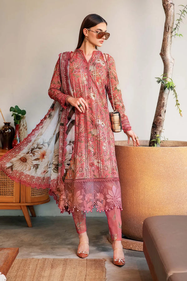 MARIA.B-3PC LAWN PRINTED SHIRT WITH CHIFFON PRINT DUPATTA AND PRINT TROUSER-BIC-2505