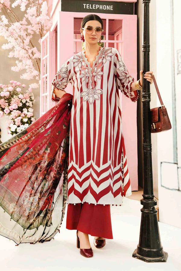 MARIA.B-3PC LAWN EMBROIDERED PRINTED SHIRT WITH CHIFFON PRINT DUPATTA AND PRINT TROUSER-BIC-2526