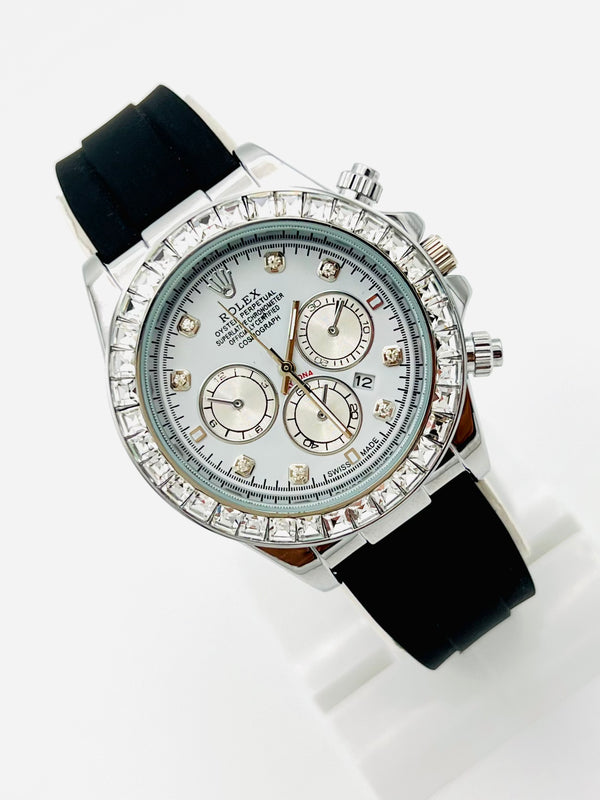 Rolex Silver Daytona Stone Strap Men Watch