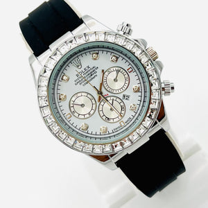 Rolex Silver Daytona Stone Strap Men Watch