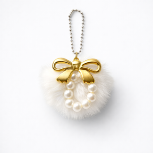 Snow Pearl Bow Charm – Elegant Bag Accessory