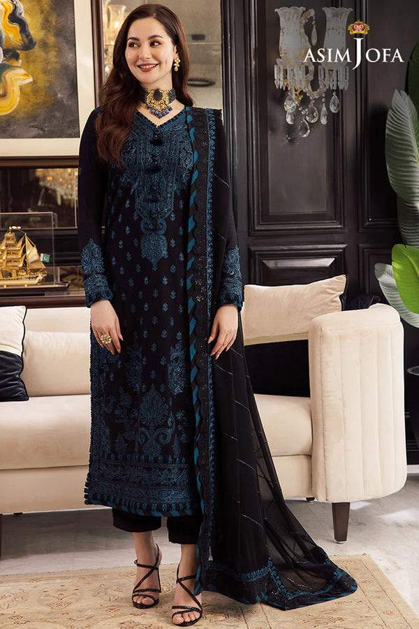 ASIM JOFA-3PC DHANAK EMBROIDERED SHIRT WITH BAMBER CHIFFON EMBROIDERED DUPATTA & TROUSER-BIC-4078