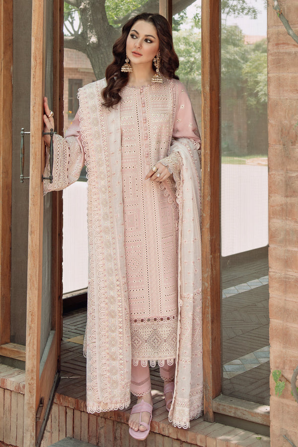 JAZMIN-3PC LAWN LASERCUT EMBROIDERED SHIRT WITH MONARK EMBROIDERED DUPATTA AND TROUSER BIC-3702